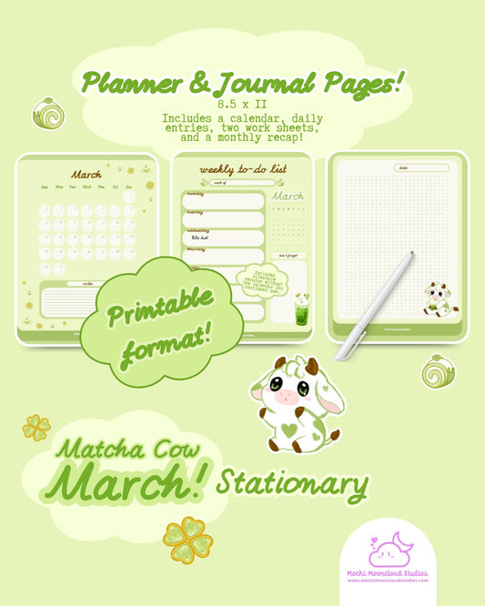 Matcha Cow Printable Stationary: The Complete Pack