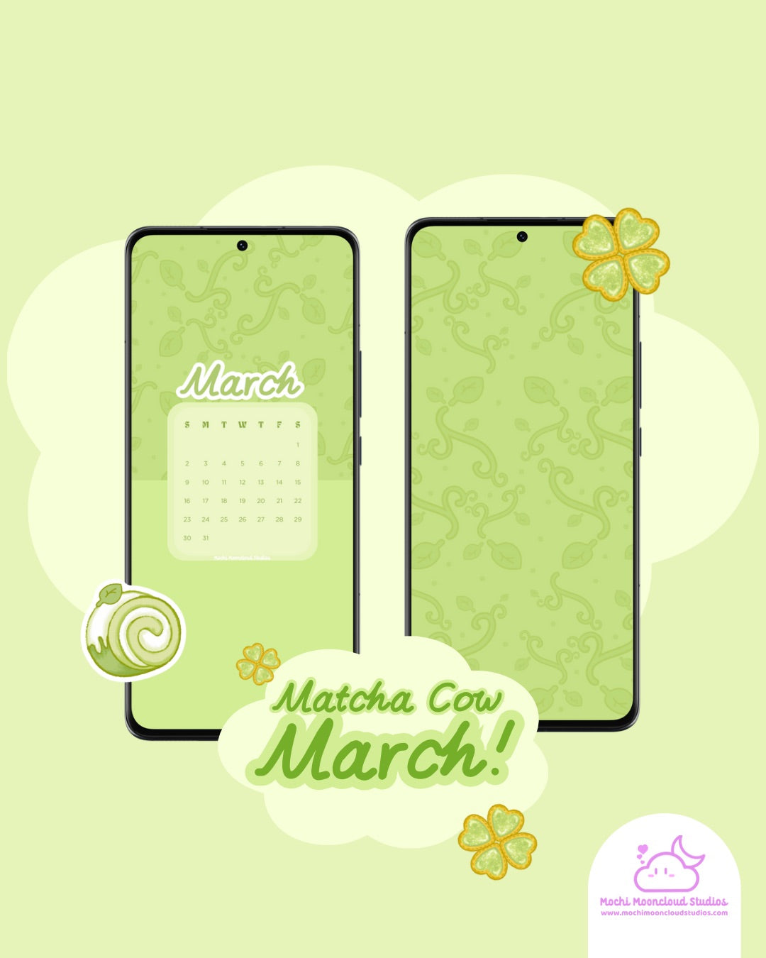 Fancy Matcha Tea Leaves Wallpaper Set