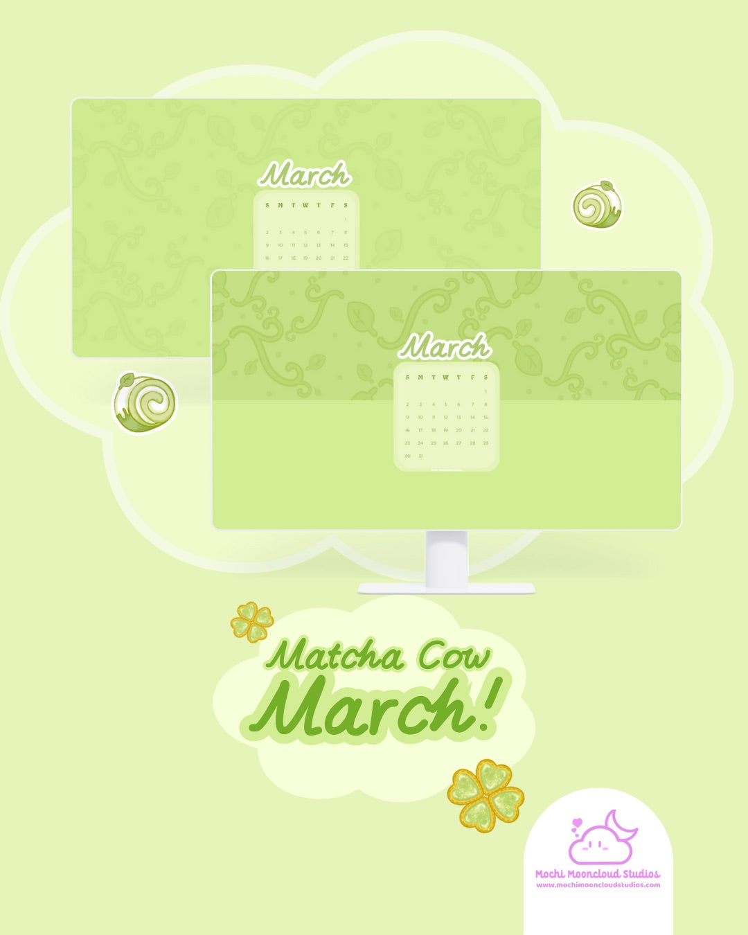 Fancy Matcha Tea Calendars PC Wallpaper Set