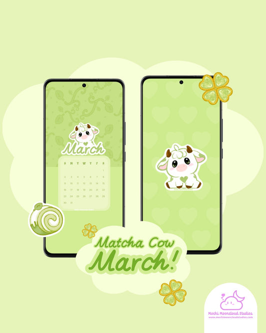 Matcha Cow March Wallpaper Set